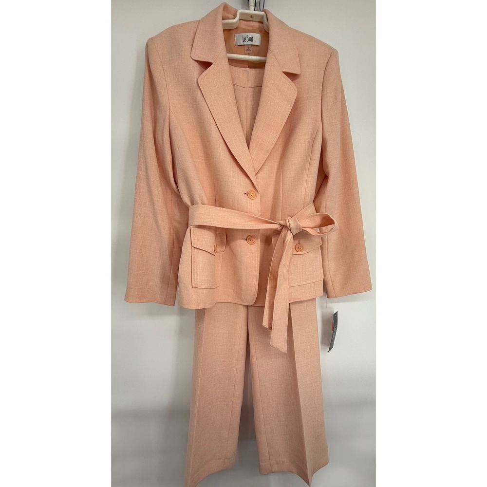 Le Suit Womens Apricot Orange Belted Blazer and Pants Set Sz 16 Orig $265